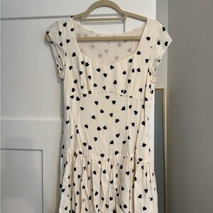 Reformation Cream Mini Dress with Black Heart Pattern